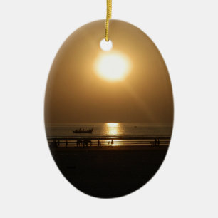 Golden Summer Sunset Reflection on the Beach Ceramic Ornament
