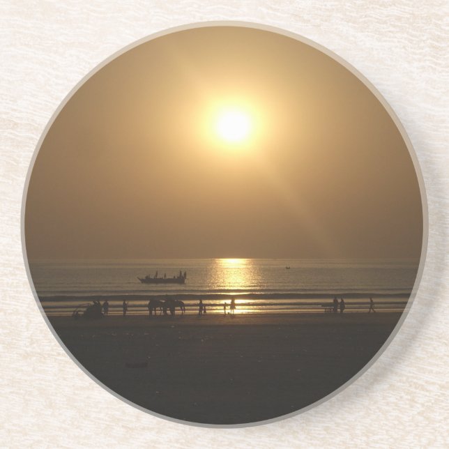 Golden Summer Sunset Reflection on the Beach Drink Coaster (Front)