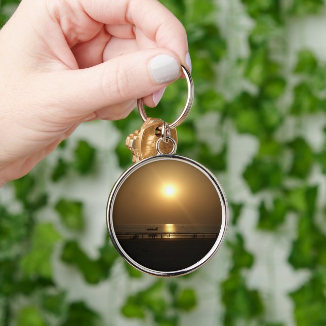 Golden Summer Sunset Reflection on the Beach Keychain (Hand)