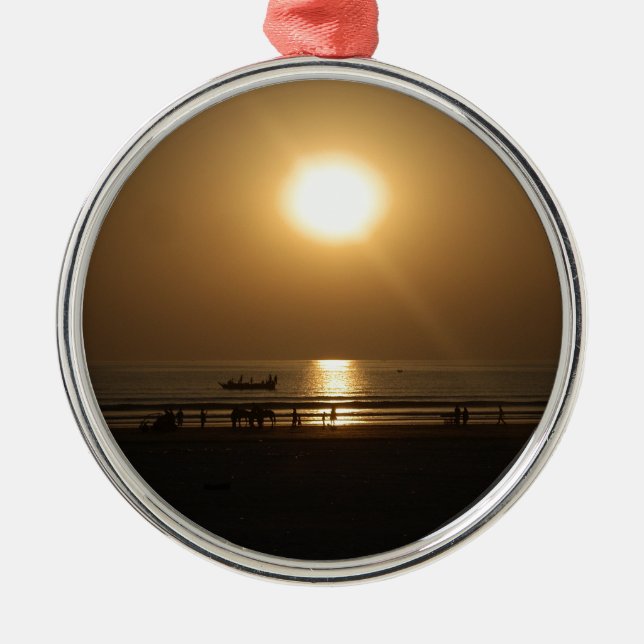 Golden Summer Sunset Reflection on the Beach Metal Ornament (Front)