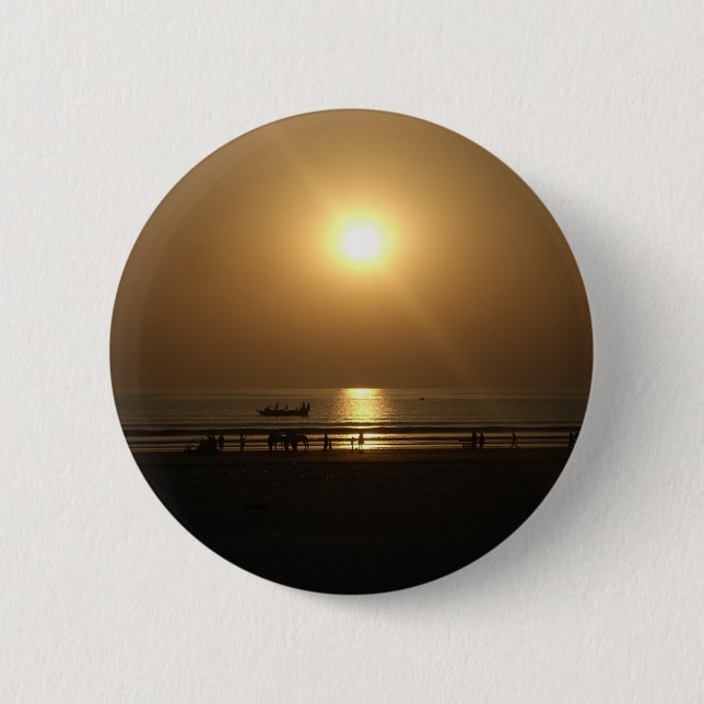 Golden Summer Sunset Reflection on the Beach Pinback Button (Front)