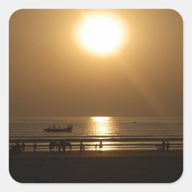 Golden Summer Sunset Reflection on the Beach Square Sticker (Front)