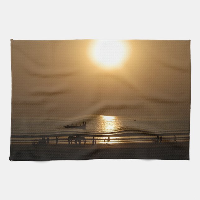 Golden Summer Sunset Reflection on the Beach Towel (Horizontal)