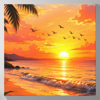 Golden Summer Sunset – Tropical Beach Paradise wit Canvas Photo Tile