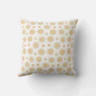 Golden Sun and Star Pattern Throw Pillow