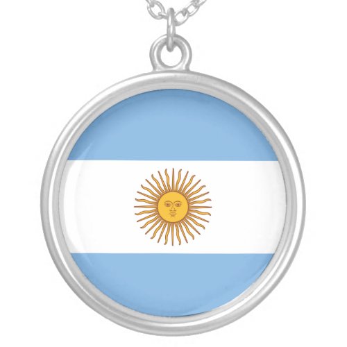 Golden Sun Argentina Flag Silver Plated Necklace