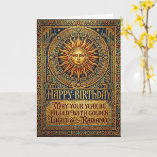 Golden Sun Celestial Boho Happy Birthday Card