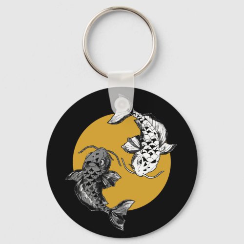 Golden Sun Koi Carps Circle Keychain