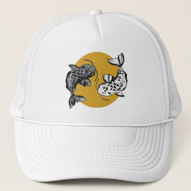 Golden Sun Koi Carps Trucker Hat (Front)