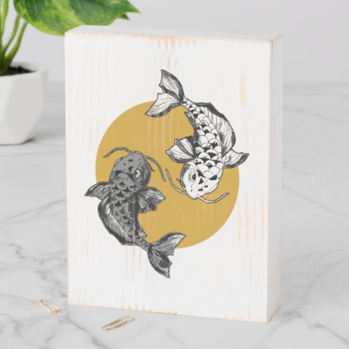 Golden Sun Koi Carps Wooden Box Sign