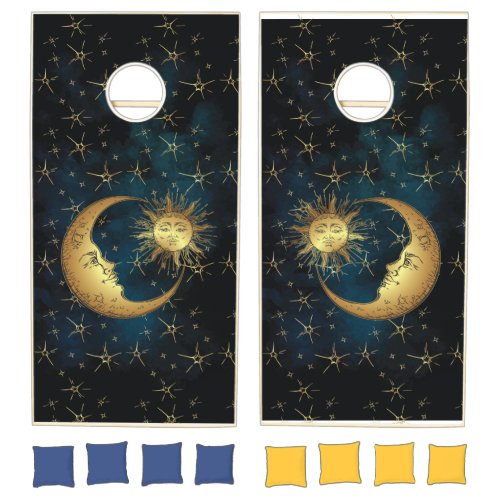 Golden Sun Moon and Stars Cornhole Set