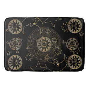 Golden Sun Moon Stars Celestial Astronomy art Bath Mat
