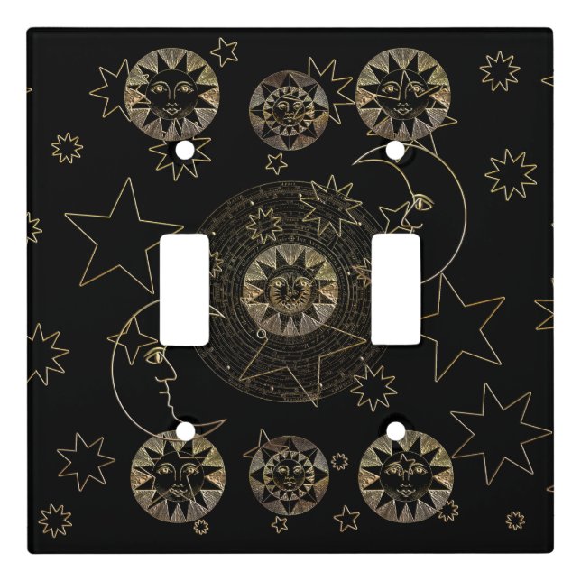 Golden Sun Moon Stars Celestial Astronomy art Light Switch Cover (Front)