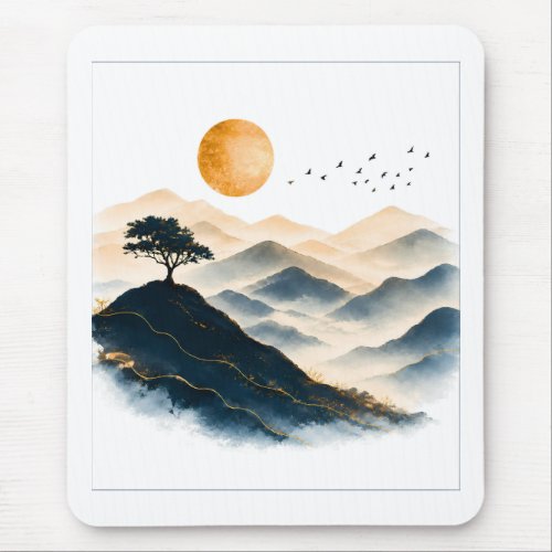 Golden Sun Mountain Landscape Mouse Pad