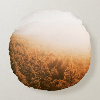 GOLDEN SUN OVER A FOREST ROUND PILLOW