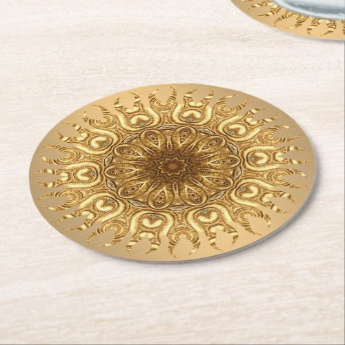 Golden Sun Round Paper Coaster