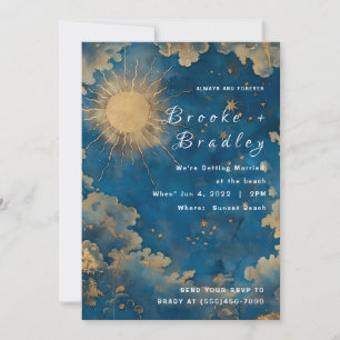 Golden Sun & Stars Celestial Wedding Invitation