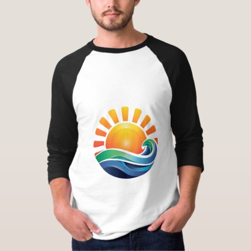 Golden Sun vibrant ocean waves T_Shirt