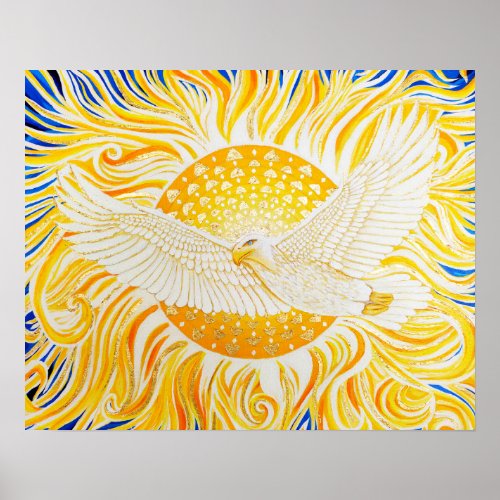 Golden Sun White Eagle Artistic Abstract Poster