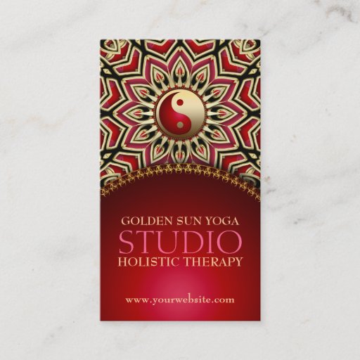 Customizable Golden Sun Yoga Reiki Balance Red Business Cards