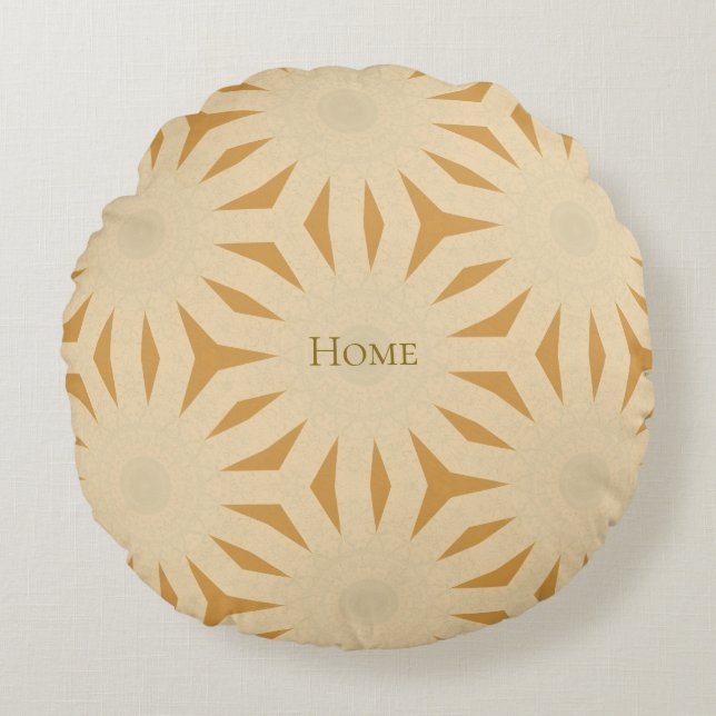 Golden Sunburst Geometry Round Pillow (Front)