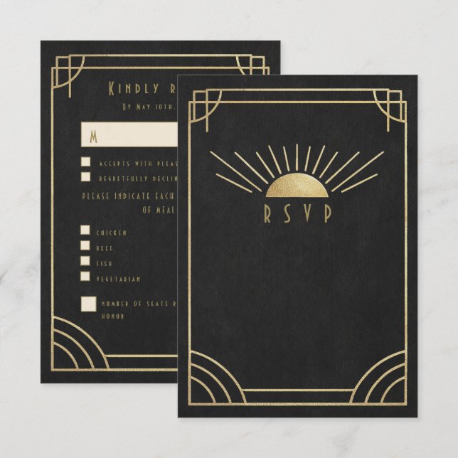 Golden Sunburst wedding RSVP Card (Front/Back)