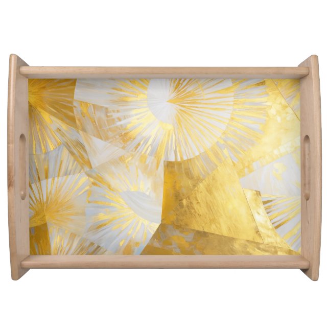Golden Sunbursts in Silver Dawn Serving Tray (Front)