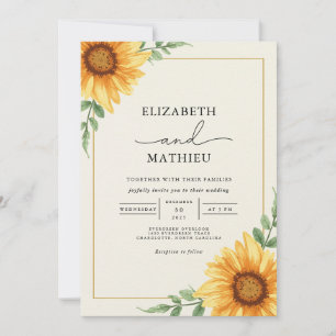 Golden Sunflower Accent Wedding Invitation