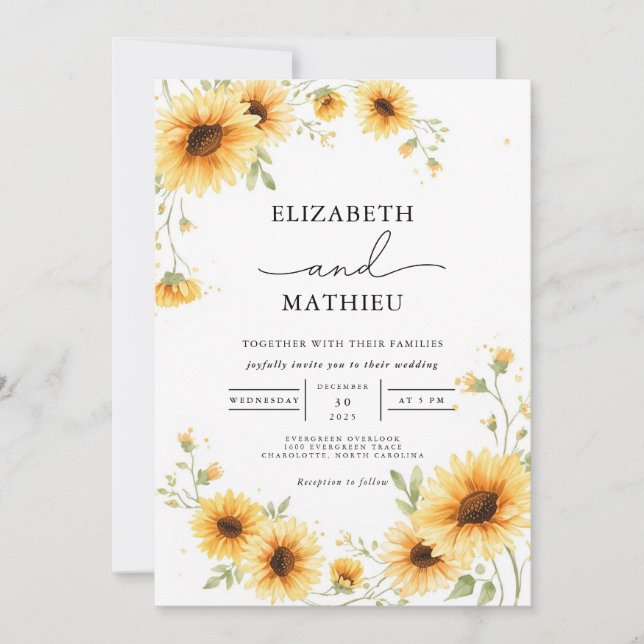 Golden Sunflower Arch Accent Wedding Invitation (Front)