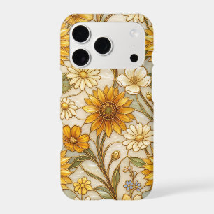Golden Sunflower Art Nouveau Stained Glass Floral iPhone 17 Pro Case