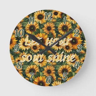 Golden Sunflower Bliss Round Clock