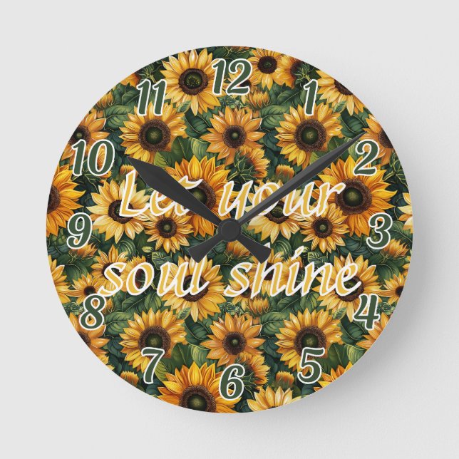Golden Sunflower Bliss Round Clock (Front)