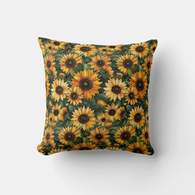 Golden Sunflower Bliss Throw Pillow (Front)