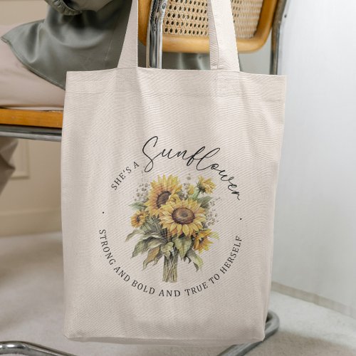 Golden Sunflower Bliss with beautiful Script  Tote Bag