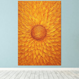 Golden Sunflower Bloom Textured Abstract Wall Art