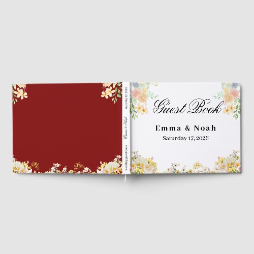 Golden Sunflower butterfly Meadow Wedding Guest Book