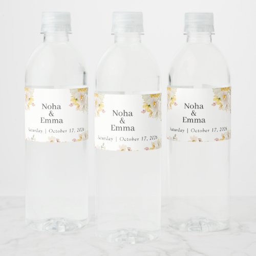Golden Sunflower butterfly Meadow Wedding Water Bottle Label
