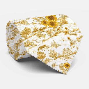Golden Sunflower Cottagecore Countryside Toile Neck Tie