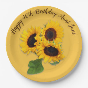 Golden Sunflower Custom Birthday Party Paper Plates