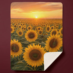 Golden Sunflower Field at Sunset Sherpa Blanket
