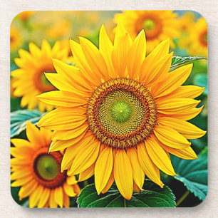 Golden Sunflower Field Serenity Design Beverage Coaster