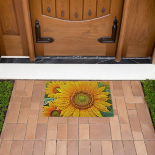 Golden Sunflower Field Serenity Design Fiber Doormat
