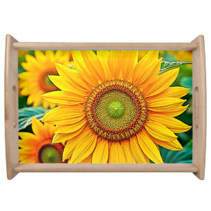 Golden Sunflower Field Serenity Design Serving Tray