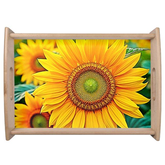 Golden Sunflower Field Serenity Design Serving Tray (Front)