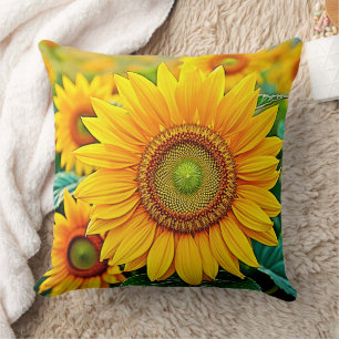 Golden Sunflower Field Serenity Design Throw Pillow