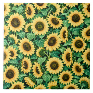 Golden Sunflower Garden Ceramic Tile