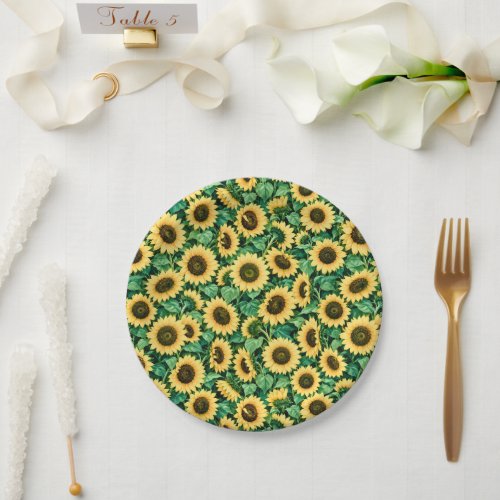 Golden Sunflower Garden Paper Plates