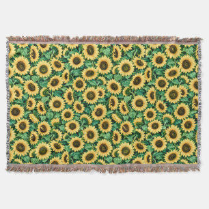 Golden Sunflower Garden Throw Blanket