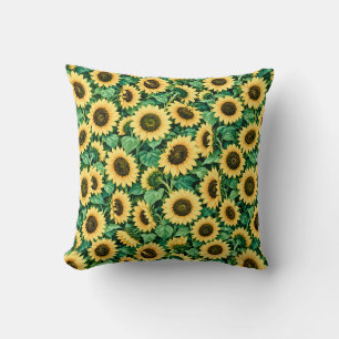 Golden Sunflower Garden Throw Pillow