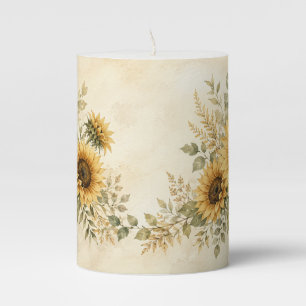 Golden Sunflower Garden Watercolor Pillar Candle